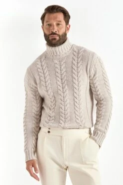 Sand Cable Turtleneck - Made In Italy