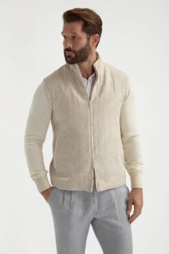 Sand Herringbone Reversible Vest - Made In Italy