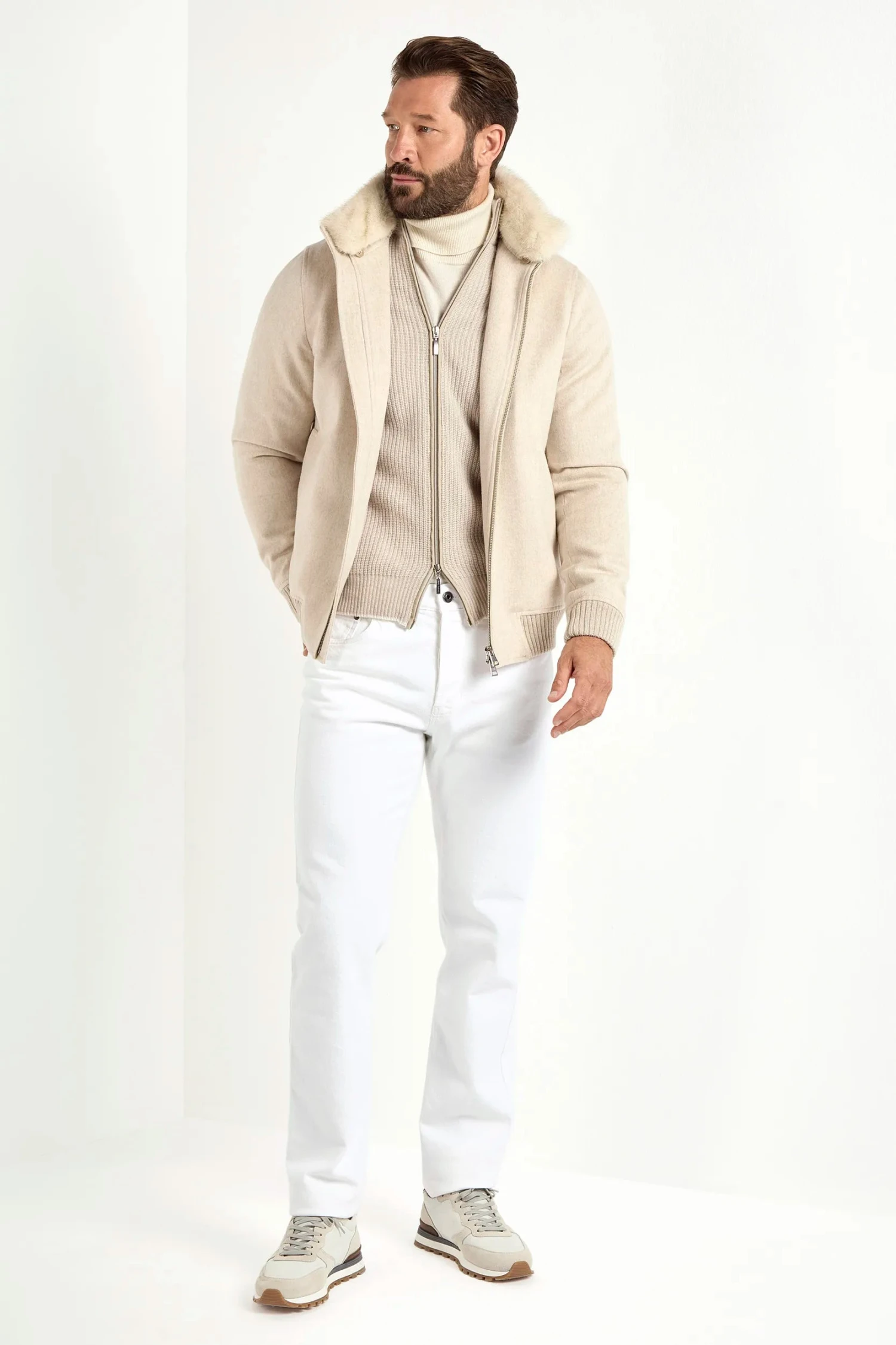 Sand Bomber With Removable Mink Collar – Made In Italy 7 Sand Bomber With Removable Mink Collar – Made In Italy - Image 5