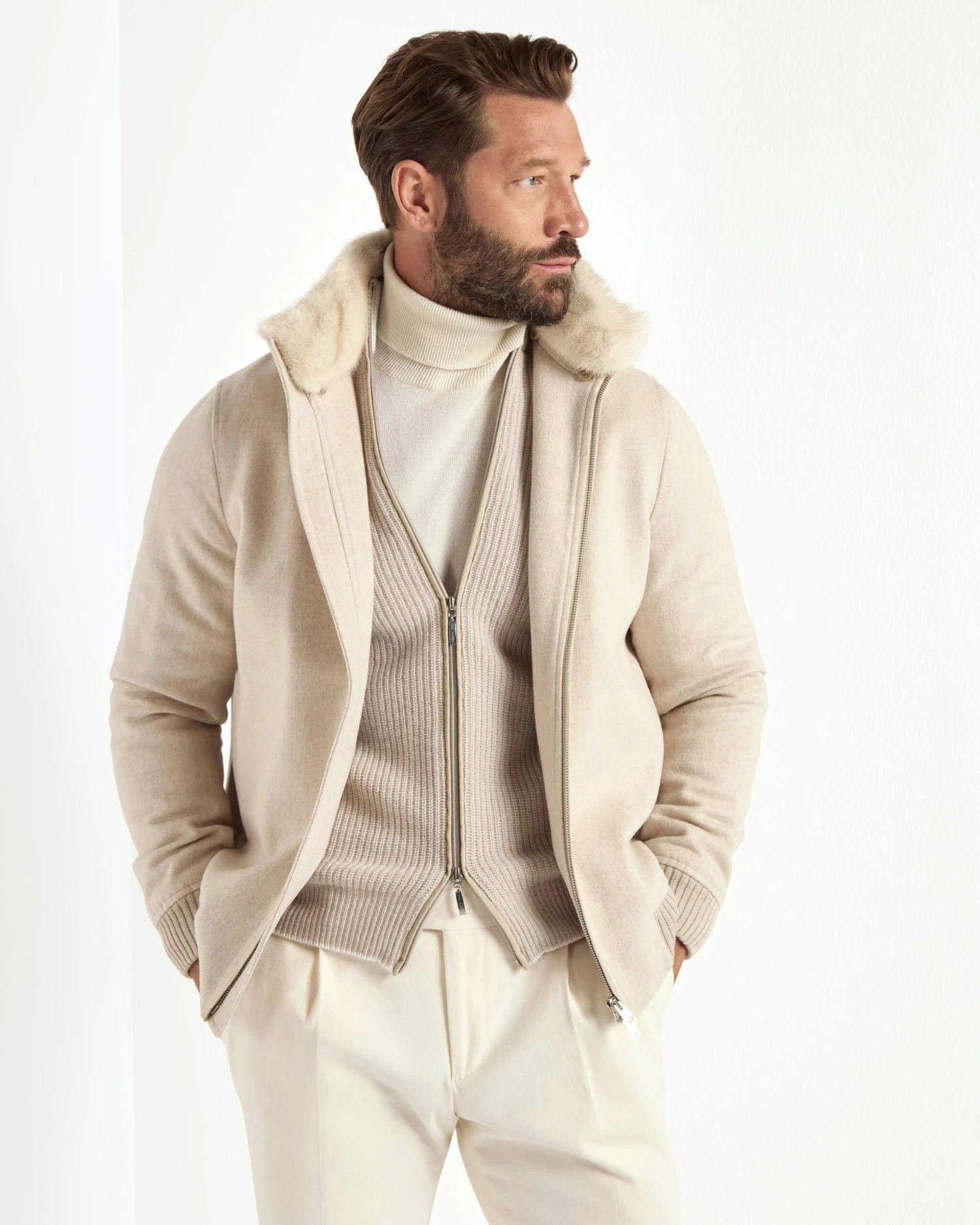 Sand Bomber With Removable Mink Collar – Made In Italy 3 Sand Bomber With Removable Mink Collar – Made In Italy