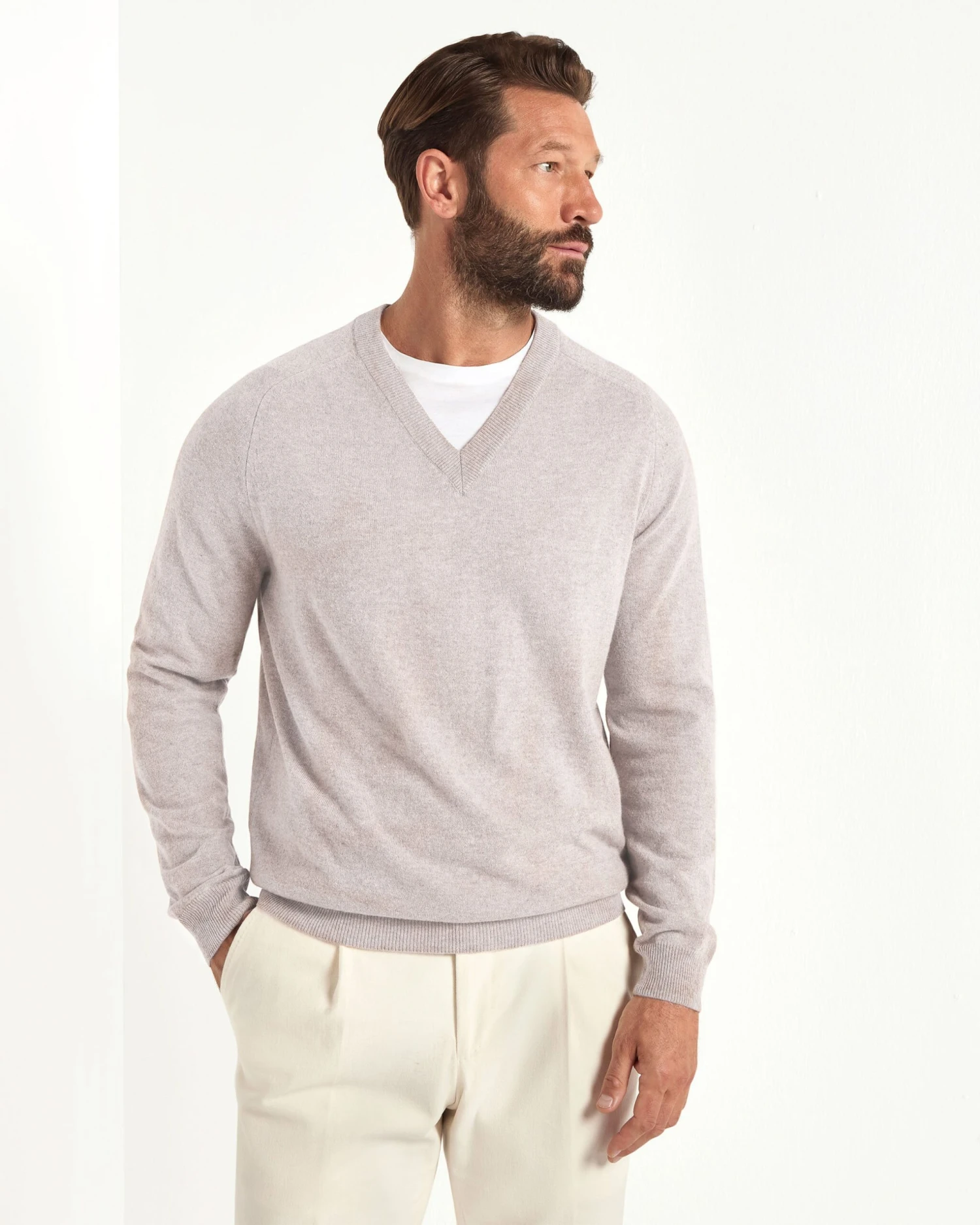 Sand V-neck Sweater - Made In Italy 3 Sand V-neck Sweater - Made In Italy