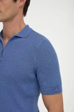 Sky Blue Thin Rib Zipped Polo - Made In Italy -Pini Parma Clothing Store sky blue thin rib zipped polo 3