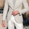 Stone Herringbone Linen Jacket "Soragna Collection" - Made In Italy -Pini Parma Clothing Store stone herringbone jacket 1