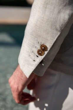Stone Herringbone Linen Jacket "Soragna Collection" - Made In Italy -Pini Parma Clothing Store stone herringbone jacket 4