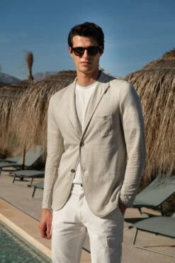 Stone Linen Knitted Jacket - Made In Italy