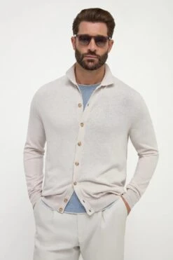 Stone Polo Cardigan - Made In Italy