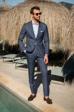 Denim Striped Wool Suit - Made In Italy 11 Denim Striped Wool Suit - Made In Italy -Pini Parma Clothing Store striped blue denim wool suit 1