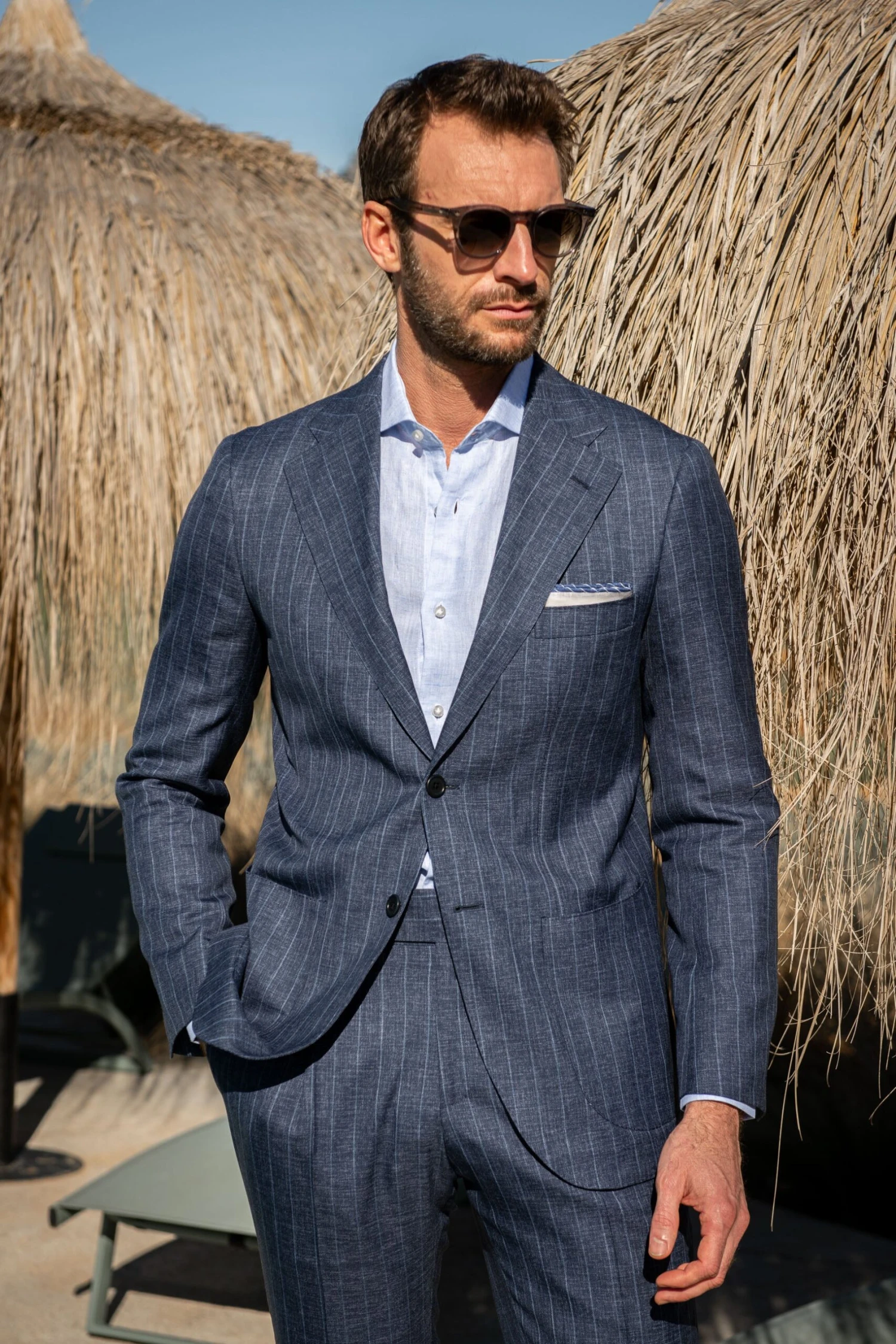 Denim Striped Wool Suit - Made In Italy 3 Denim Striped Wool Suit - Made In Italy