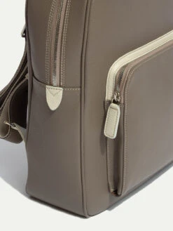 Taupe Leather Backpack - Made In Italy -Pini Parma Clothing Store taupe backpack 4