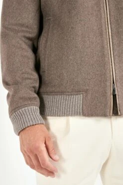 Taupe Bomber With Removable Mink Collar – Made In Italy 11 Taupe Bomber With Removable Mink Collar – Made In Italy -Pini Parma Clothing Store taupe bomber loro piana wool mink collar 4
