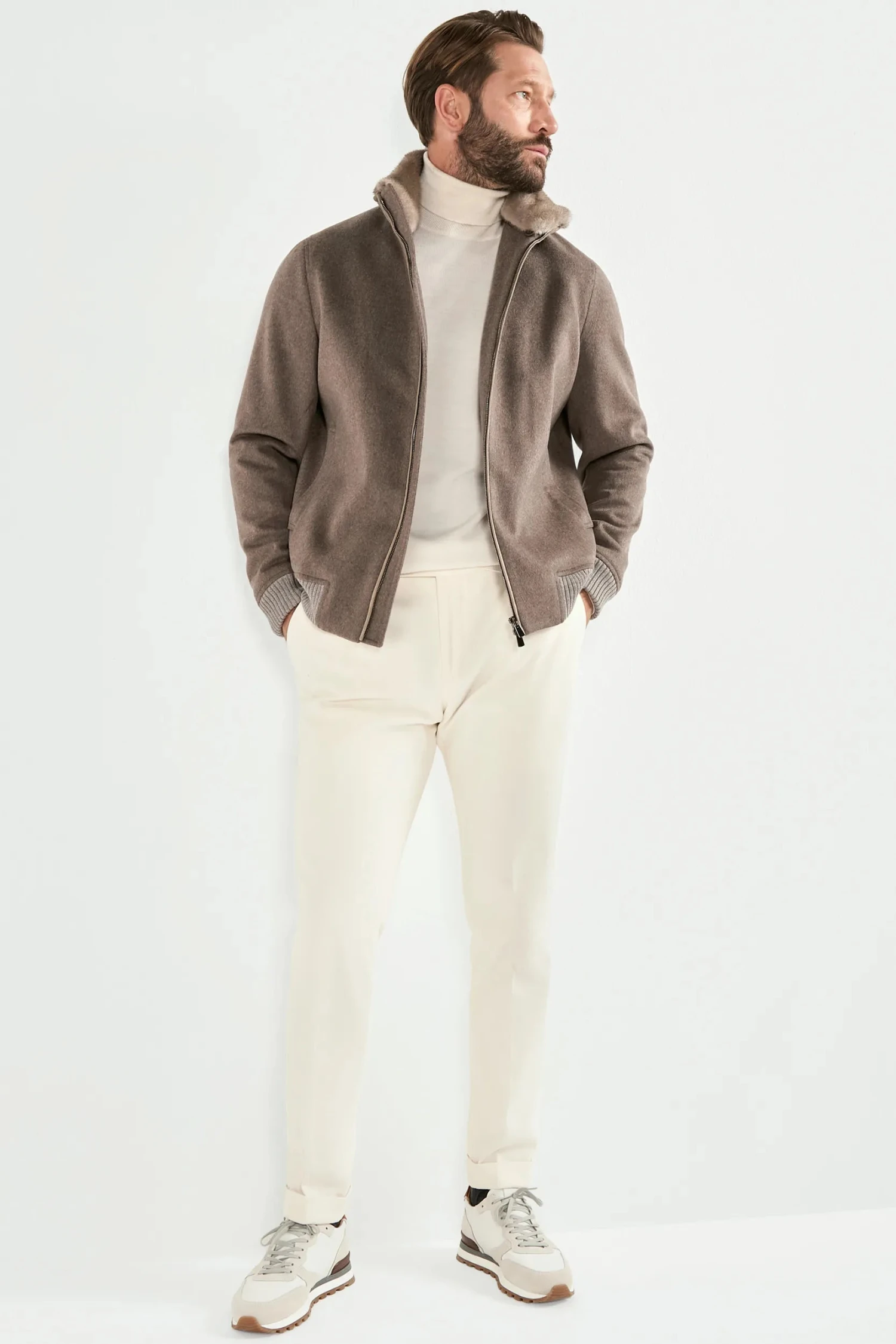 Taupe Bomber With Removable Mink Collar – Made In Italy 6 Taupe Bomber With Removable Mink Collar – Made In Italy - Image 4