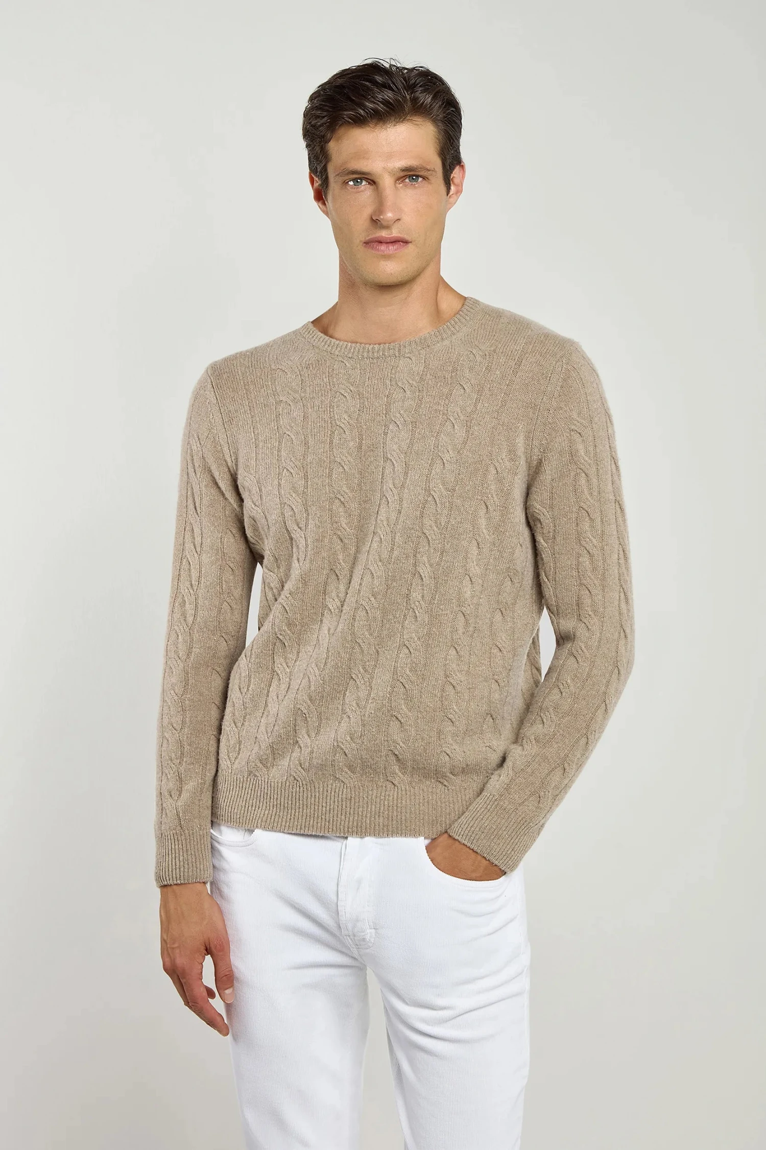Taupe Cable Knit Sweater – Made In Italy 3 Taupe Cable Knit Sweater – Made In Italy