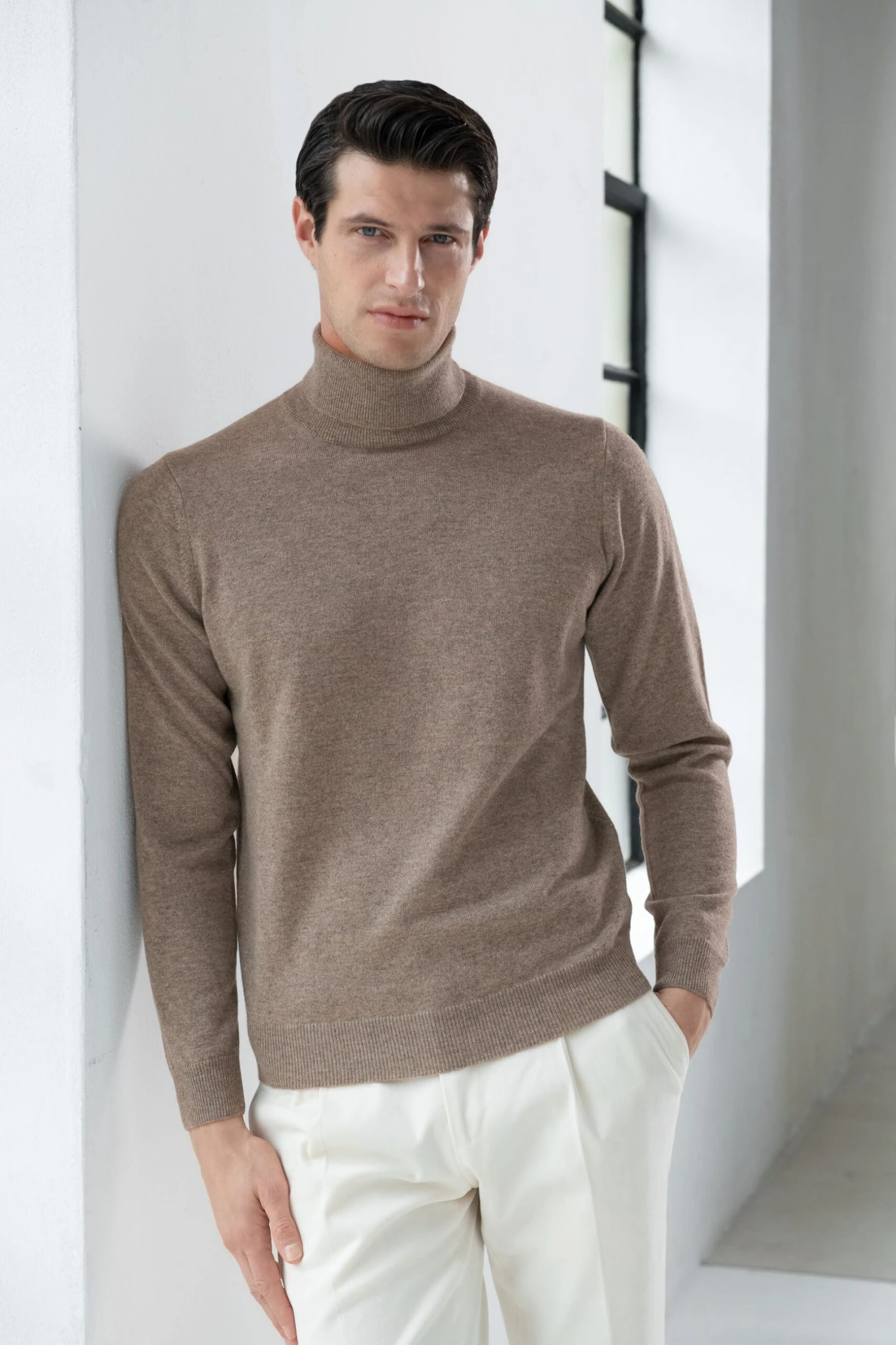 Taupe Cashmere Turtleneck – Made In Italy 3 Taupe Cashmere Turtleneck – Made In Italy