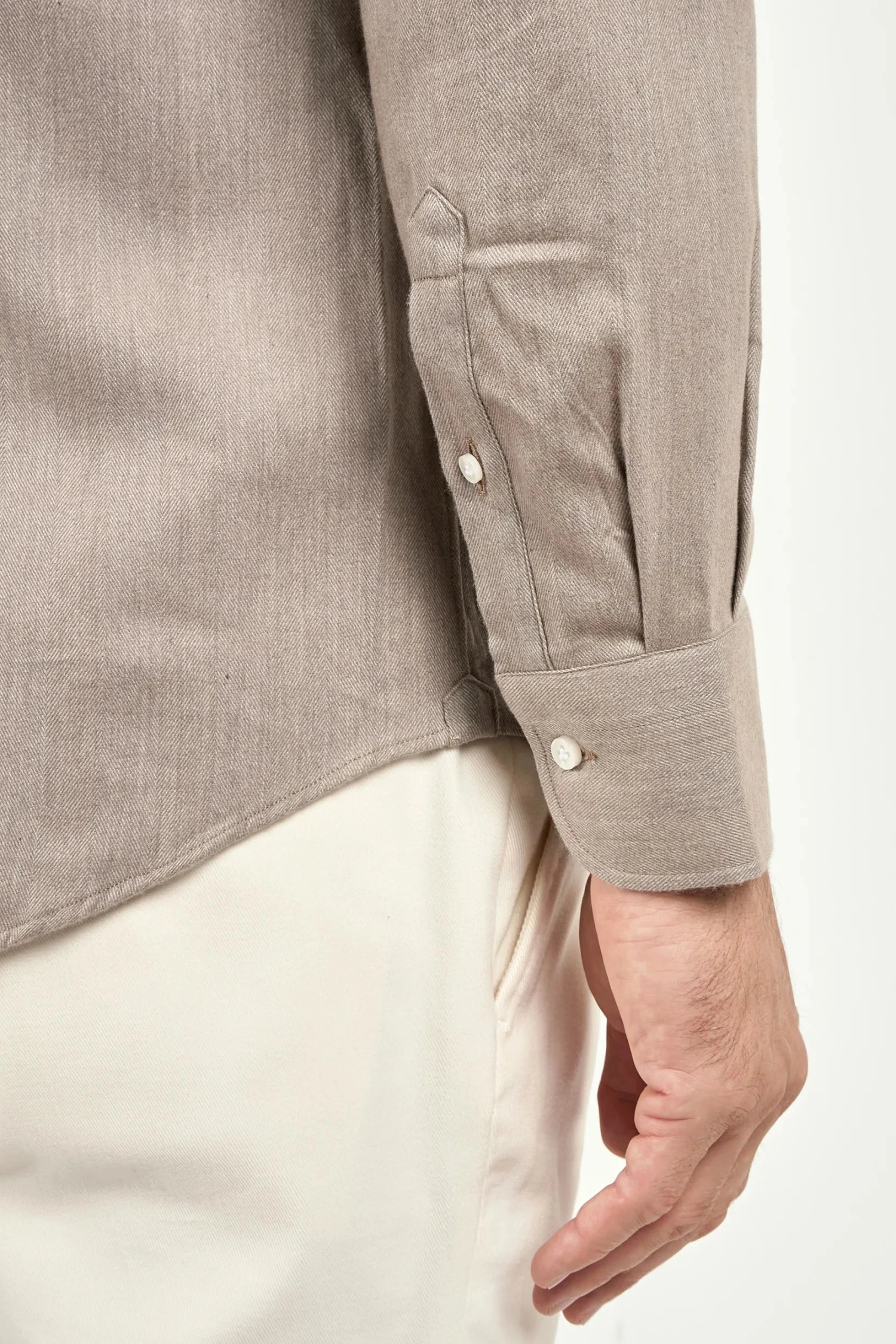 Taupe Cotton And Tencel™ Shirt - Made In Italy 4 Taupe Cotton And Tencel™ Shirt - Made In Italy - Image 2