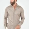 Taupe Cotton And Tencel™ Shirt - Made In Italy -Pini Parma Clothing Store taupe cotton tencel shirt