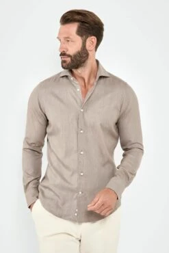 Taupe Cotton And Tencel™ Shirt - Made In Italy