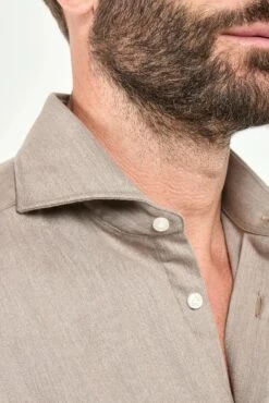 Taupe Cotton And Tencel™ Shirt - Made In Italy 9 Taupe Cotton And Tencel™ Shirt - Made In Italy -Pini Parma Clothing Store taupe cotton tencel shirt 3