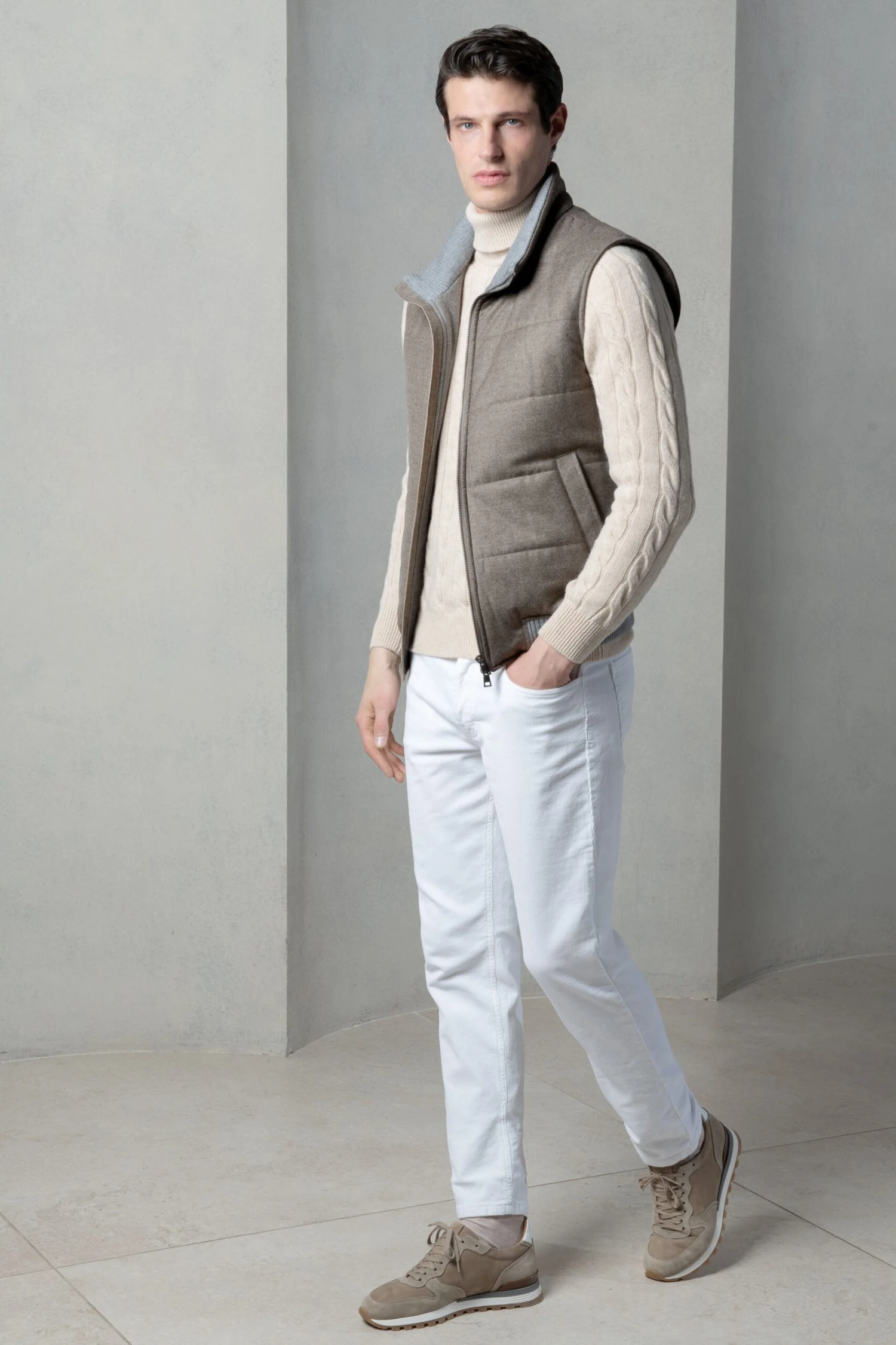 Taupe Down Vest In Wool & Cashmere – Made In Italy 4 Taupe Down Vest In Wool & Cashmere – Made In Italy - Image 2