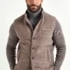 Taupe Flannel And Knit Hooded Jacket - Made In Italy -Pini Parma Clothing Store taupe flannel knit hooded jacket