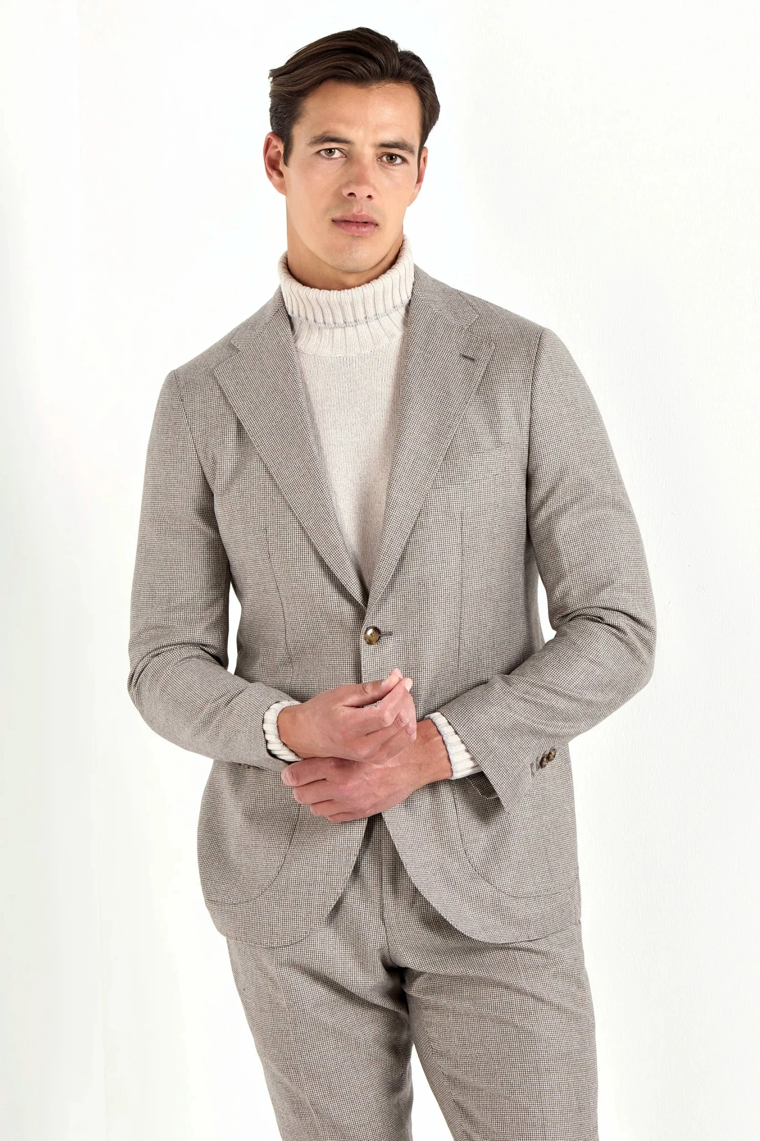 Taupe Houndstooth Suit - Made In Italy 5 Taupe Houndstooth Suit - Made In Italy - Image 3