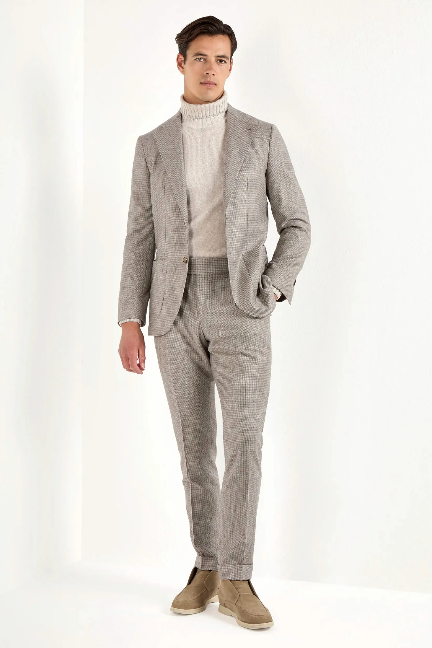 Taupe Houndstooth Suit - Made In Italy 3 Taupe Houndstooth Suit - Made In Italy
