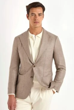 Taupe Jacket In Wool And Cashmere - Made In Italy