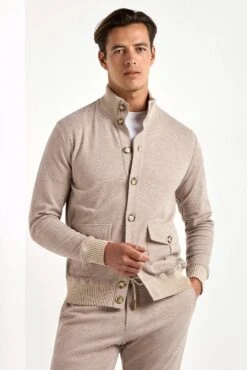 Taupe Jersey Cardigan - Made In Italy