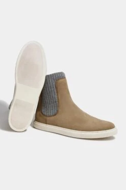 Taupe Chelsea Boot With Knit - Made In Italy -Pini Parma Clothing Store taupe knitted chelsea boot 4