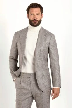 Taupe Prince Of Wales Suit - Made In Italy