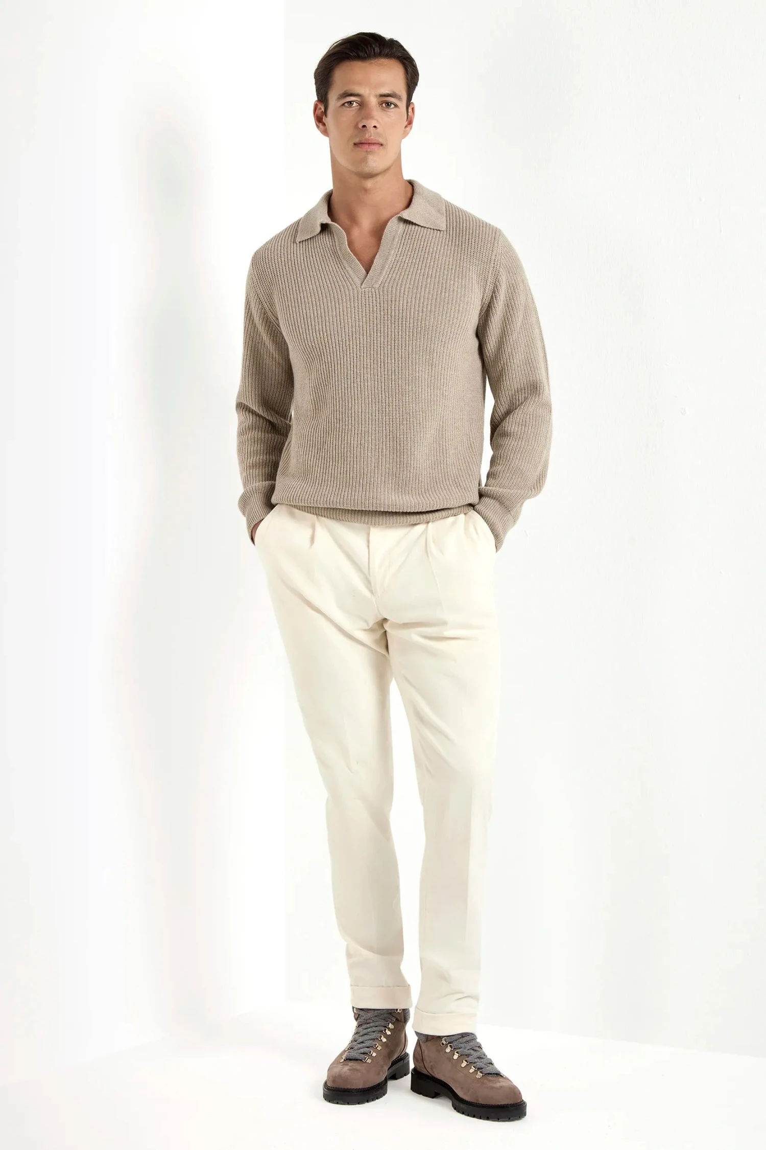 Taupe Ribbed Cashmere Blend Polo – Made In Italy 4 Taupe Ribbed Cashmere Blend Polo – Made In Italy - Image 2