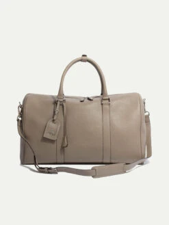 Taupe Leather Weekender Bag - Made In Italy