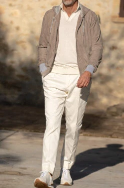 Taupe Suede Hooded Bomber Jacket – Made In Italy