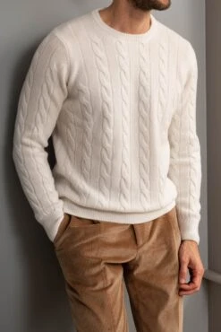 White Cable Knit Sweater – Made In Italy