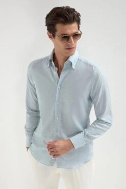 Water Green Chambray Button Down Shirt - Made In Italy