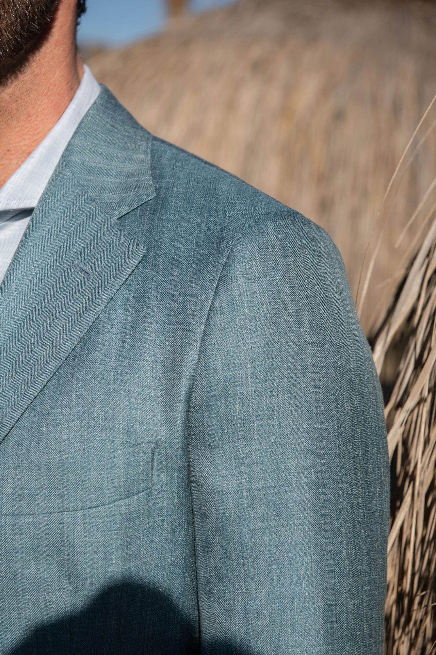Water Green Herringbone Jacket In Wool Silk And Linen - Made In Italy 5 Water Green Herringbone Jacket In Wool Silk And Linen - Made In Italy - Image 3