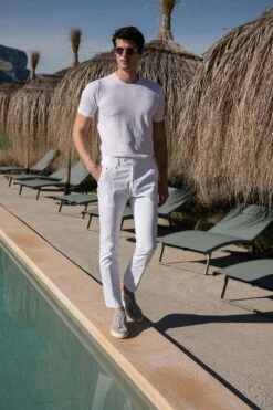 White Cotton Sirmione Trousers - Made In Italy