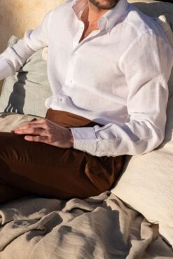 White Linen Button Down Shirt - Made In Italy