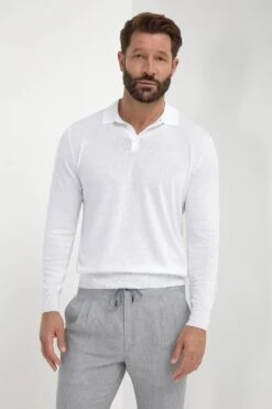 White Long Sleeve Polo - Made In Italy